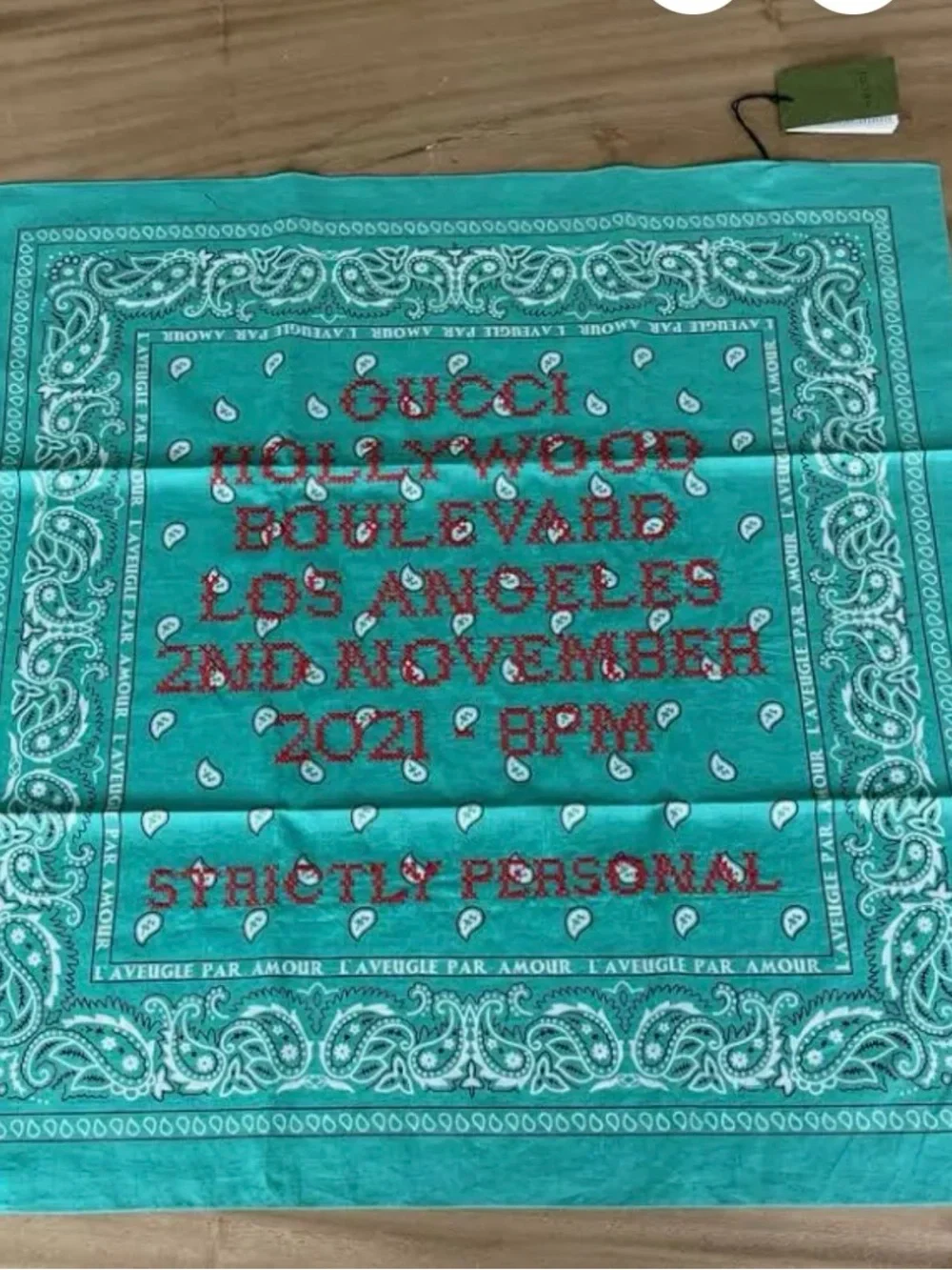 Gucci NWT Hollywood Boulevard Love Parade Show Invitation Bandana Mint Green OS